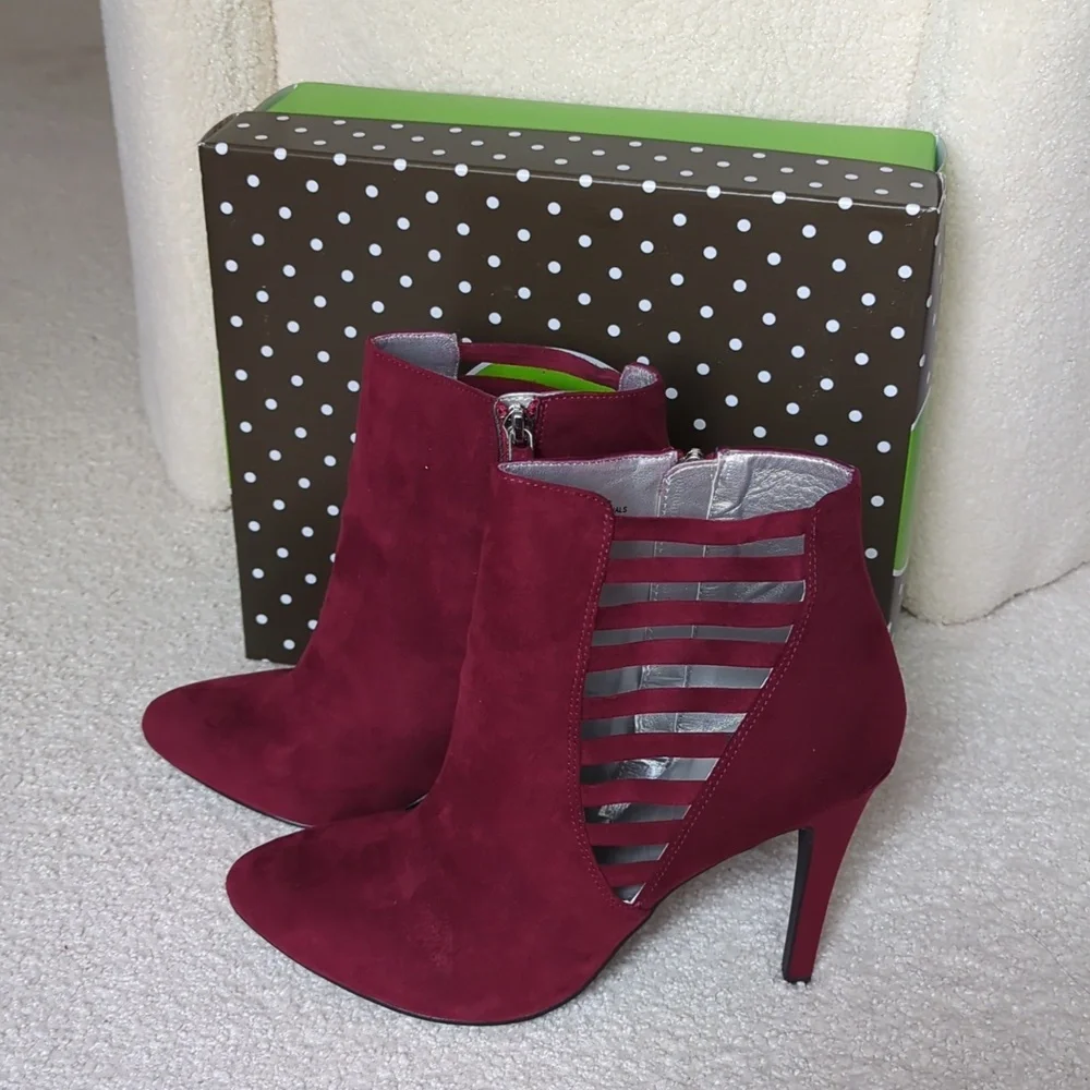 Wine Color Ankle Booties with side cut outs.